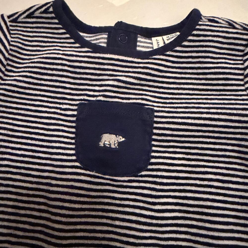 Janie and Jack boys striped onesie w feet open button up sz 12-18 months baby
